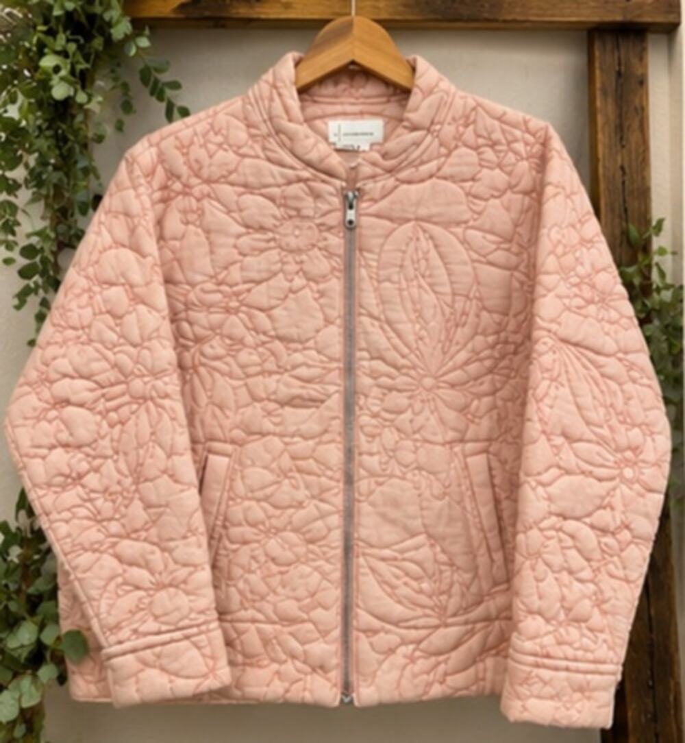By Anthropologie Relaxed Quilted Jacket S Pink Floral Botanical Full Zip Puffer